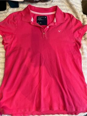 Y2K American Eagle Outfitters Hot Pink Polo Shirt with Embroidered Logo Sz XL